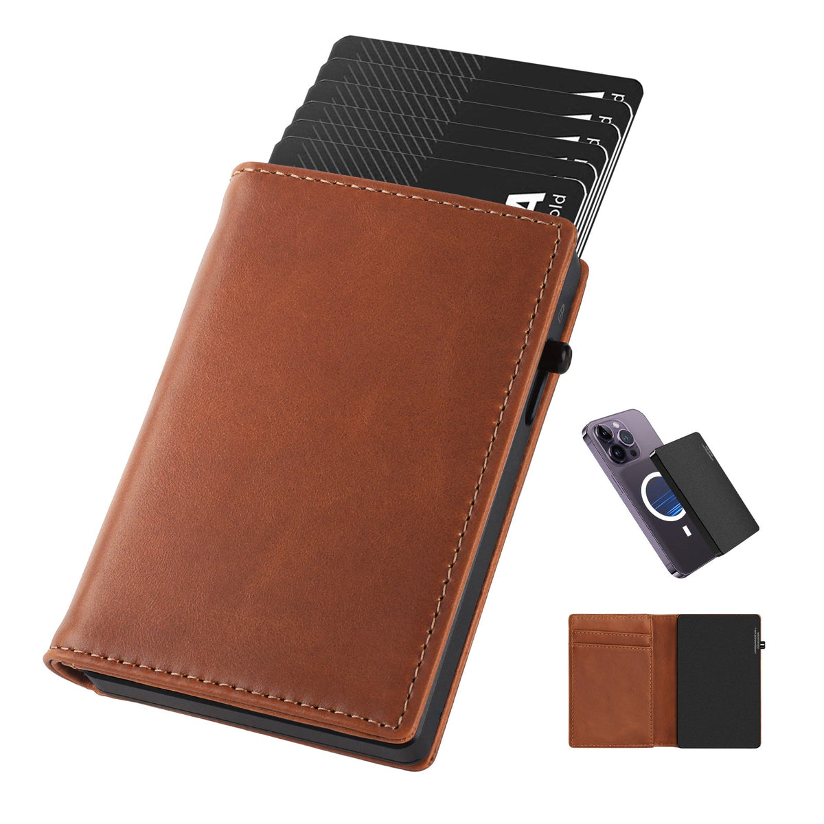 TOYFID Aluminum Alloy Wallet With Genuine Leather Cover Men's Billfolds-0